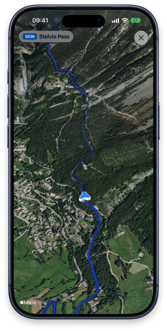 Routes app: the 3D fly-by over the Stelvio Pass
