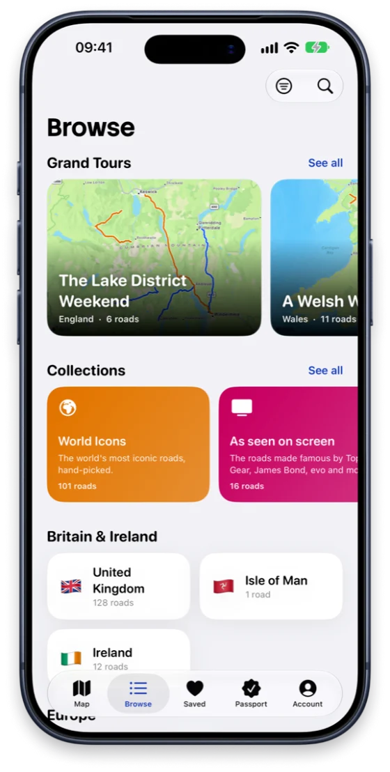 Routes app: browsing Grand Tours and collections