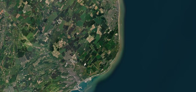Satellite map of Dover to Deal, Southern England