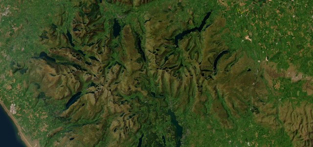 Satellite map of Dunmail Raise, Northern England