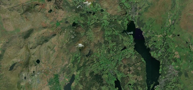 Satellite map of Ambleside to Coniston, Northern England