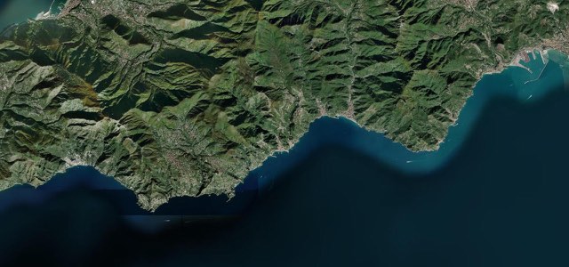 Satellite map of Amalfi Coast, Italy