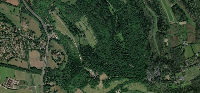 Satellite map of Box Hill Zig Zag Road, Southern England