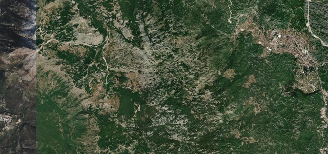 Satellite map of Cetinje to Lovćen, Montenegro