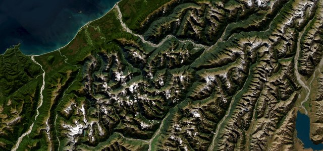 Satellite map of Haast Pass, New Zealand