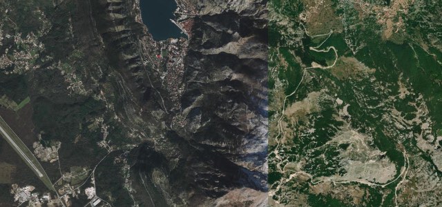 Satellite map of Kotor Serpentine, Montenegro