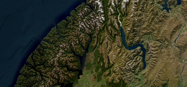 Satellite map of Milford Road, New Zealand