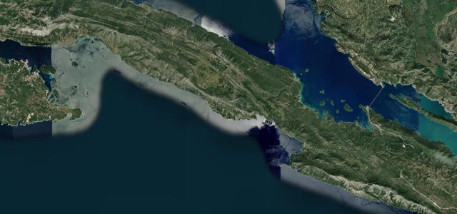 Satellite map of Pelješac Peninsula Road, Croatia
