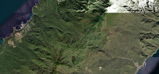 Satellite map of Shiretoko Pass, Japan