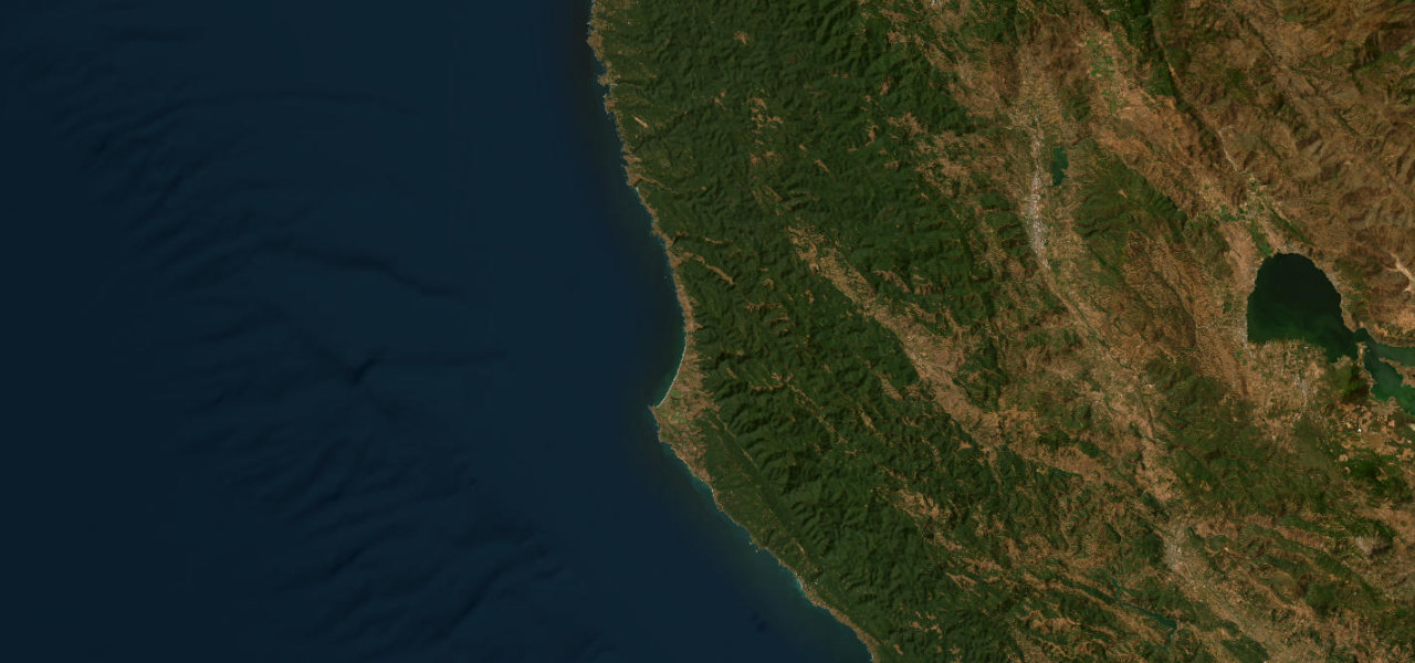 Satellite map of Highway 1, Mendocino Coast