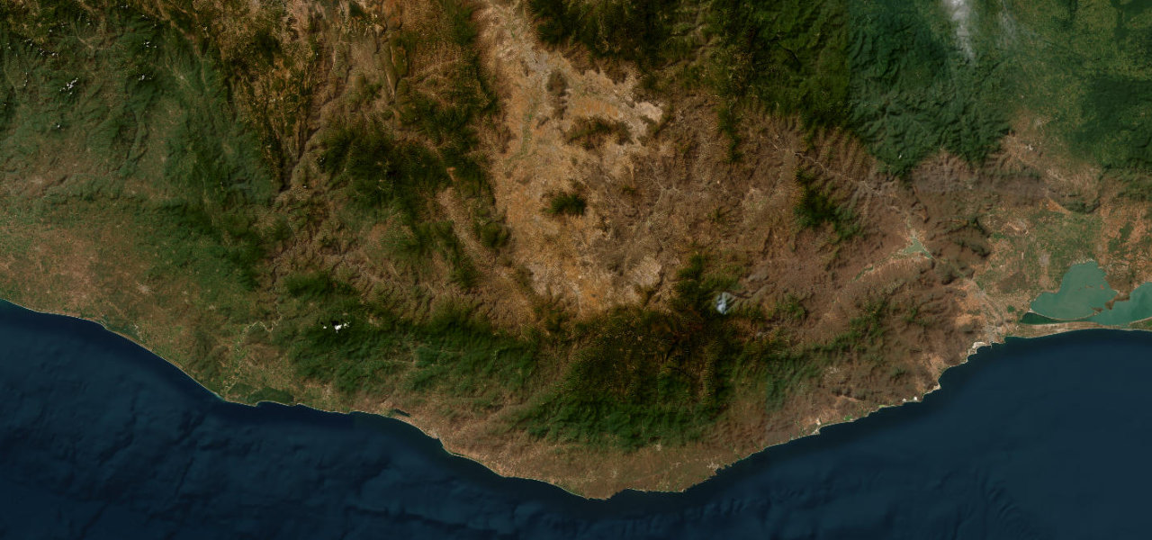 Satellite map of Oaxaca to the Pacific, Mexico
