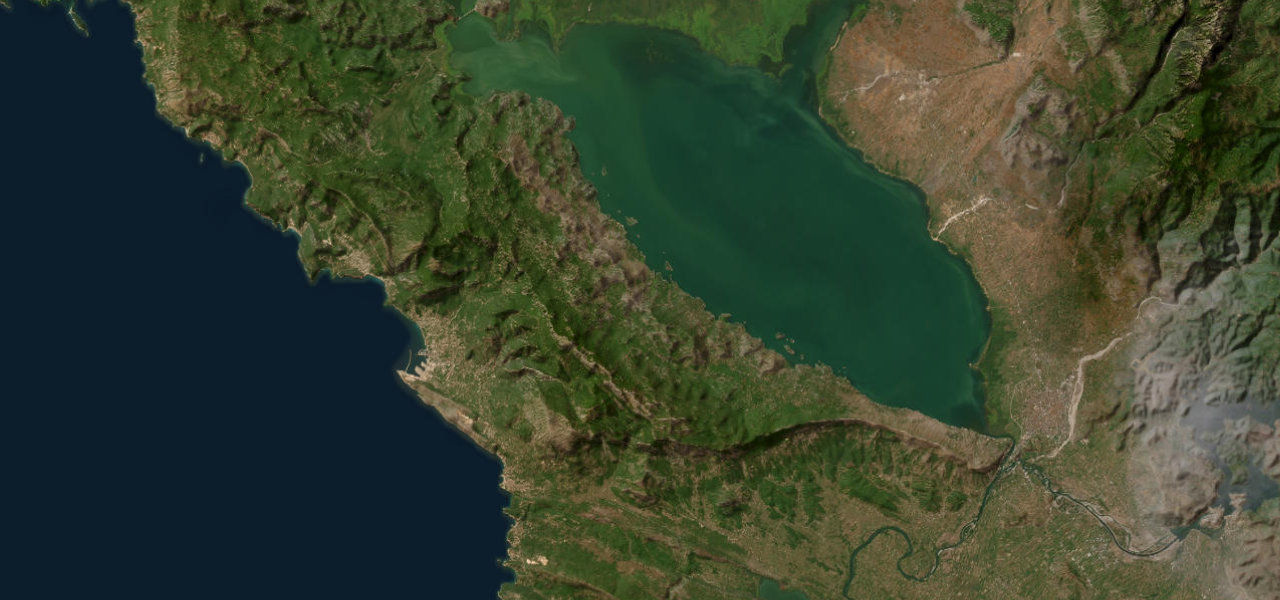 Satellite map of Skadar Lake Road, Montenegro