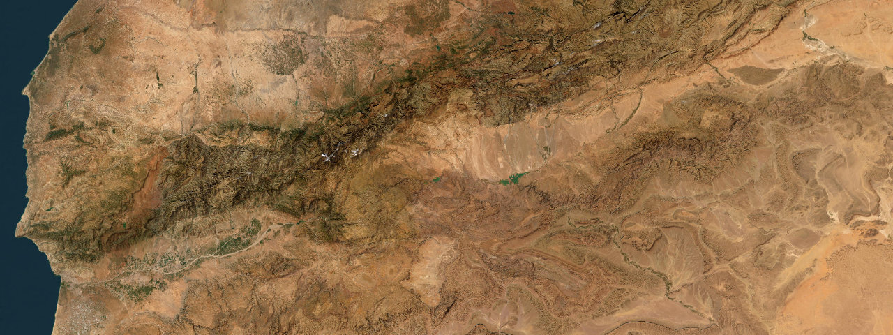 Satellite view of the Atlas Mountains roads