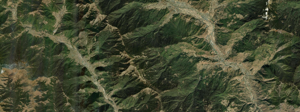 Satellite view of Bhutan