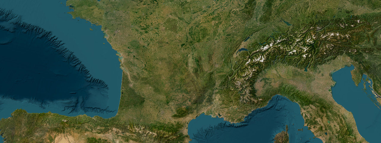 Satellite view of the best driving roads in France