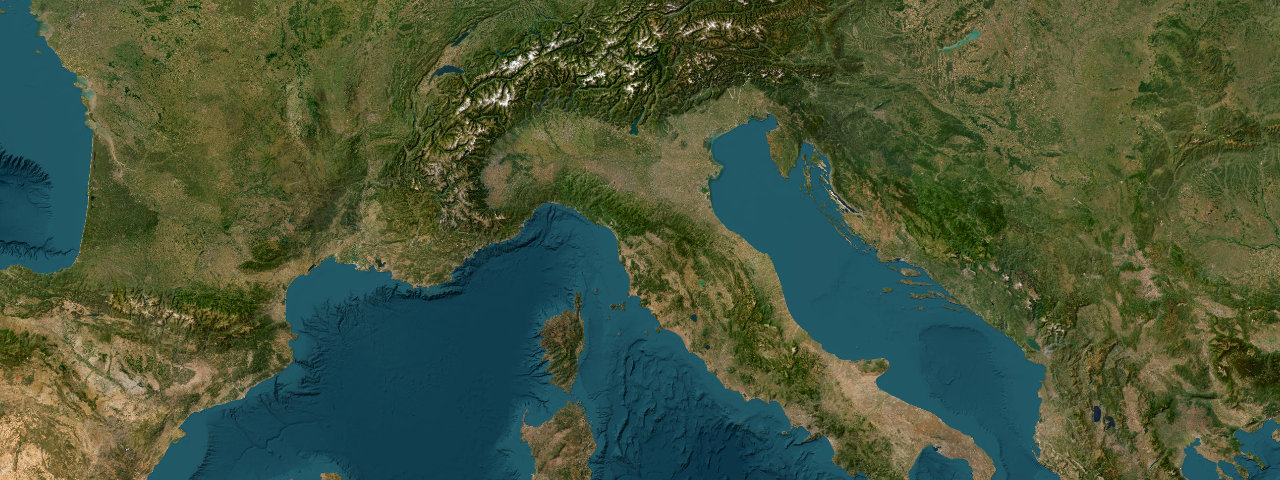 Satellite view of the best driving roads in Italy