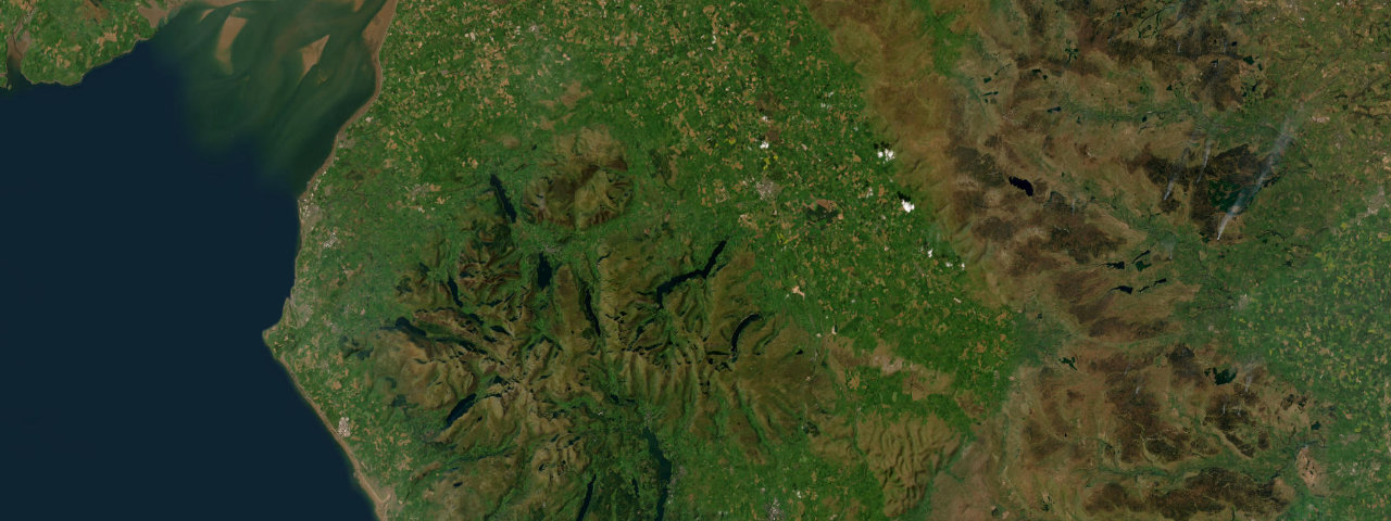Satellite view of the Lake District Passes roads