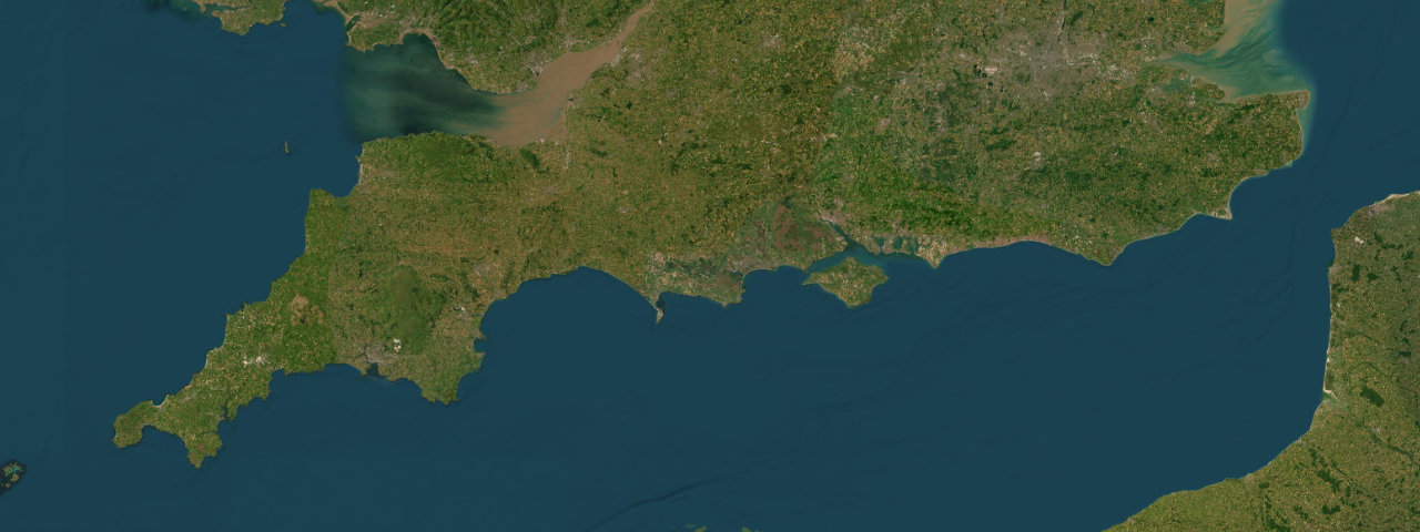 Satellite view of the best driving roads in Southern England
