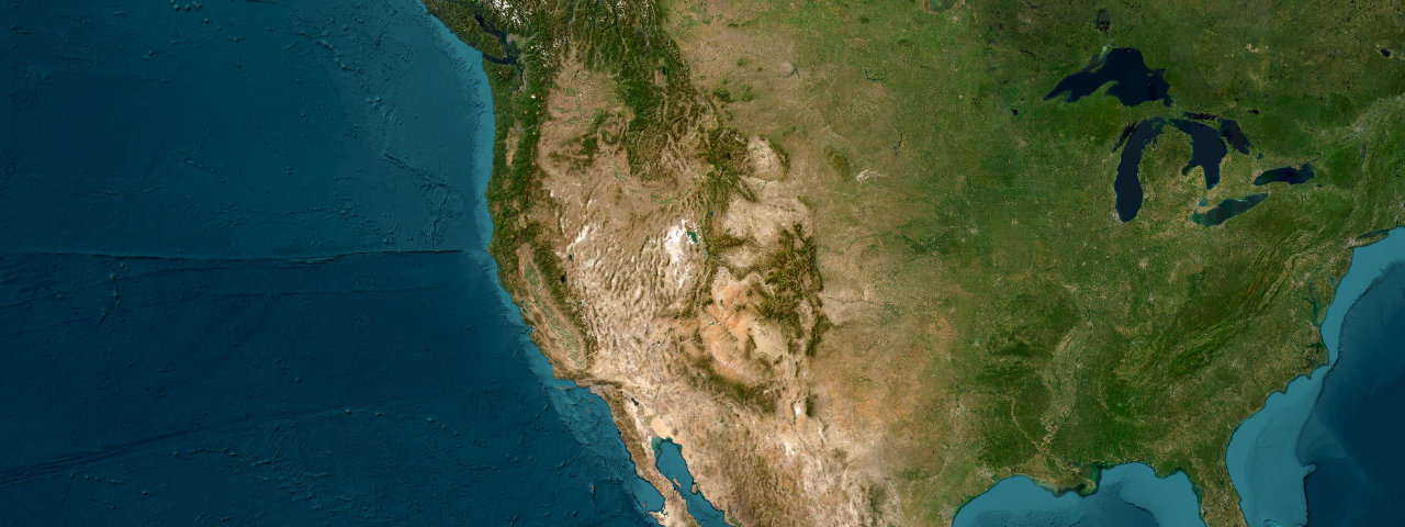 Satellite view of the best driving roads in the Western USA