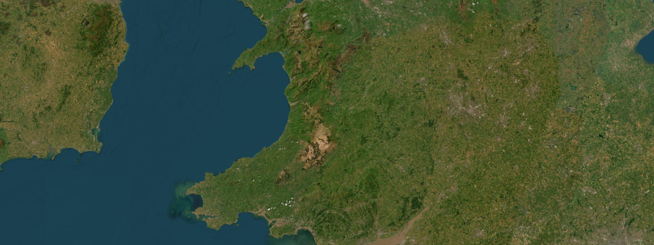 Satellite view of the best driving roads in Wales