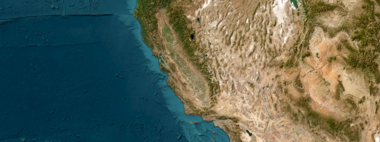 Satellite view of the best driving roads in California