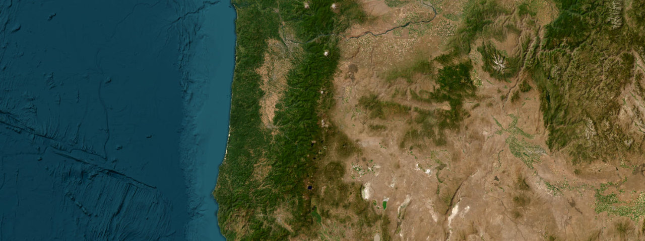 Satellite view of the best driving roads in Oregon
