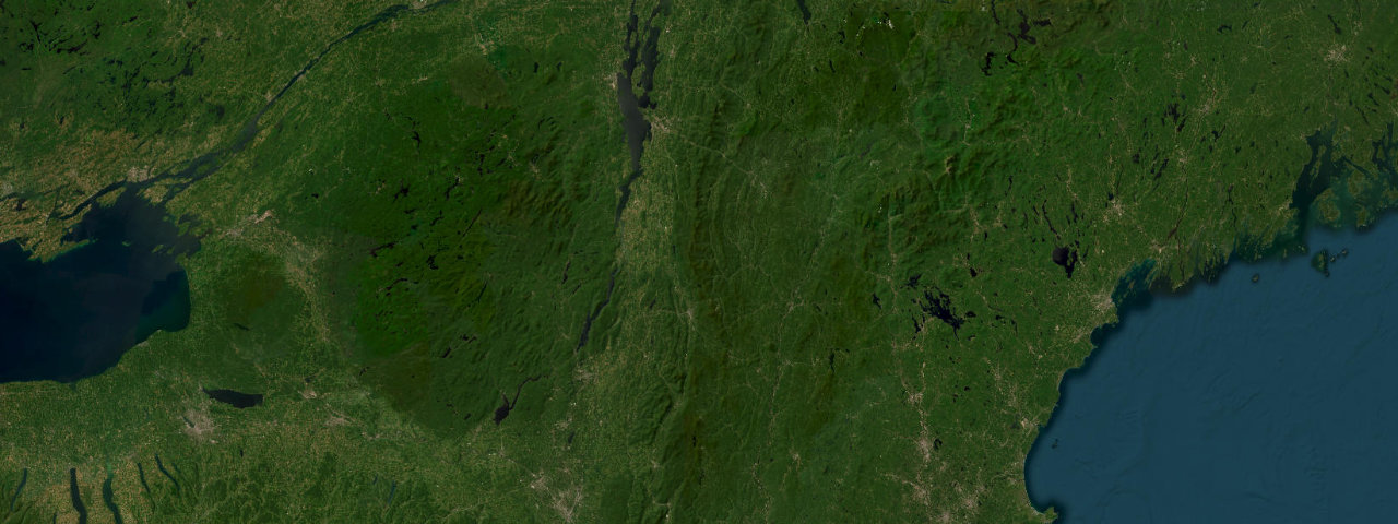 Satellite view of the best driving roads in Vermont