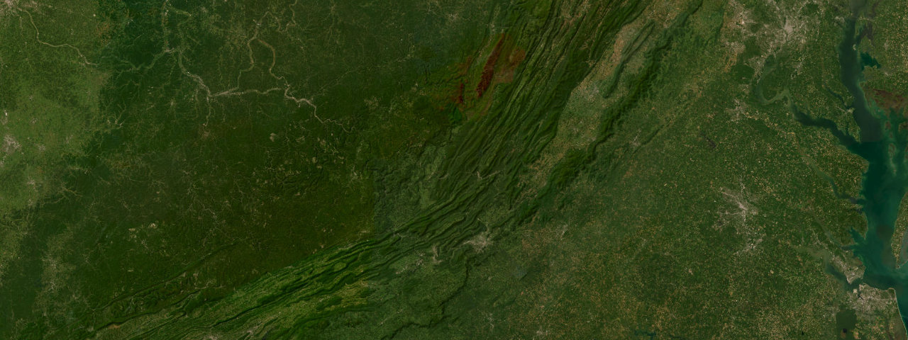 Satellite view of the best driving roads in Virginia