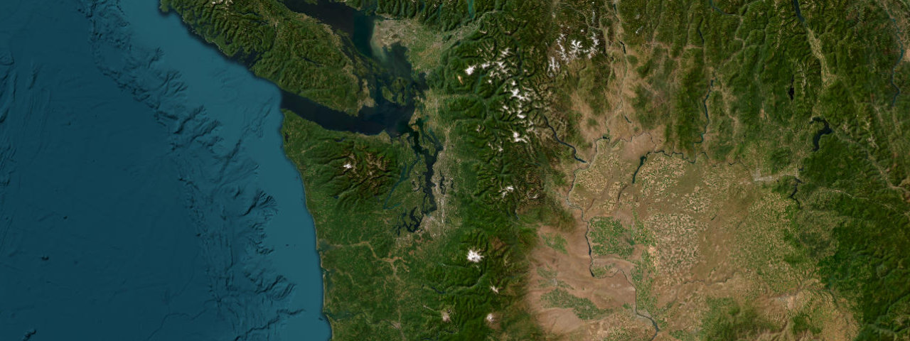 Satellite view of the best driving roads in Washington