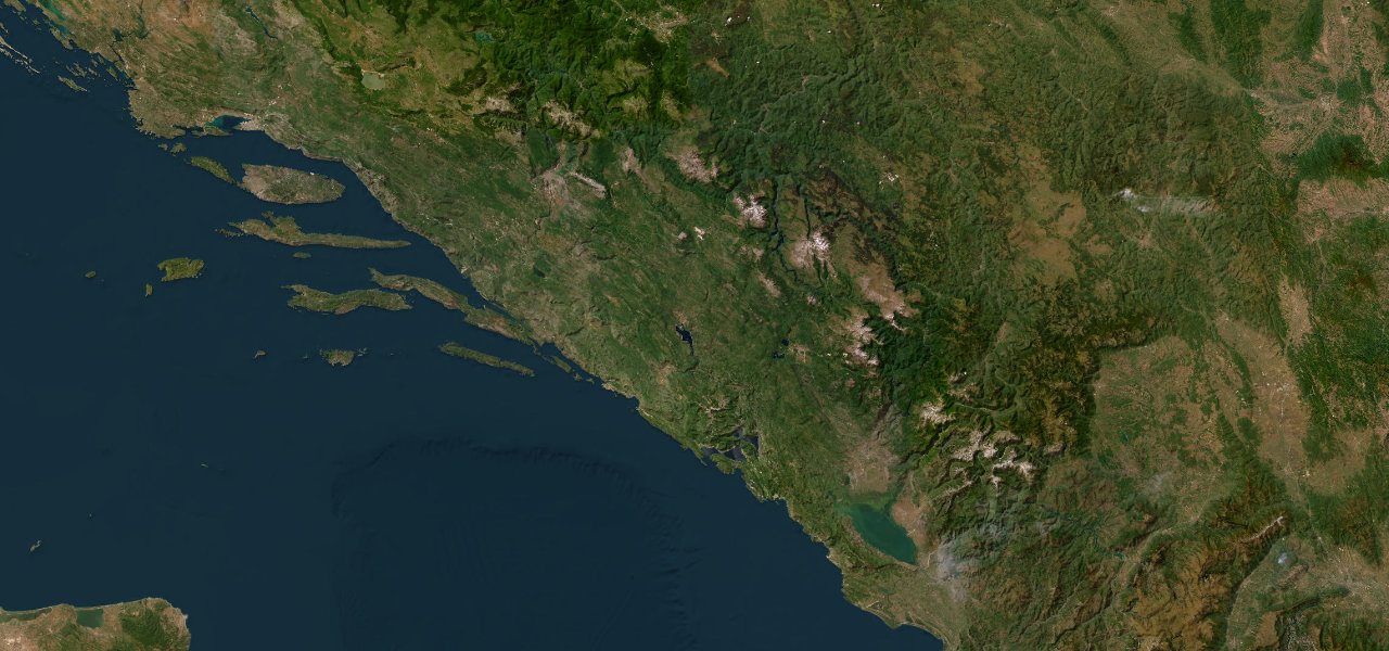 Satellite map of the Adriatic Balkans driving tour, Croatia, Montenegro & Bosnia