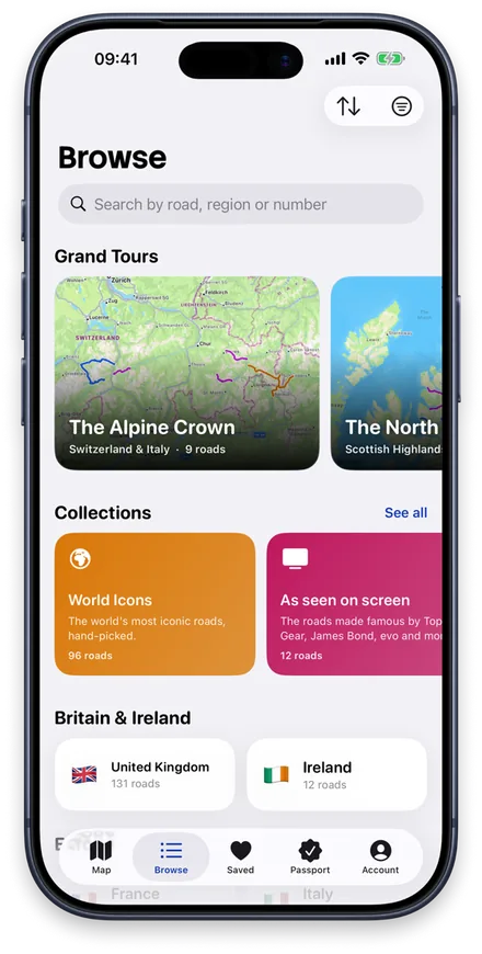 Routes app: browsing the road catalogue