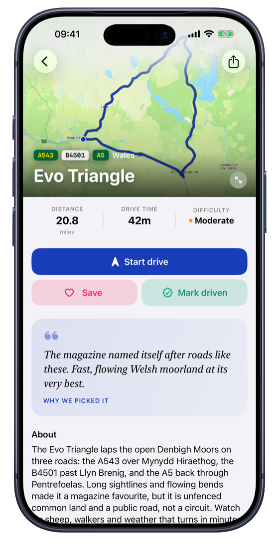 Routes app: a roadbook with corner-by-corner detail