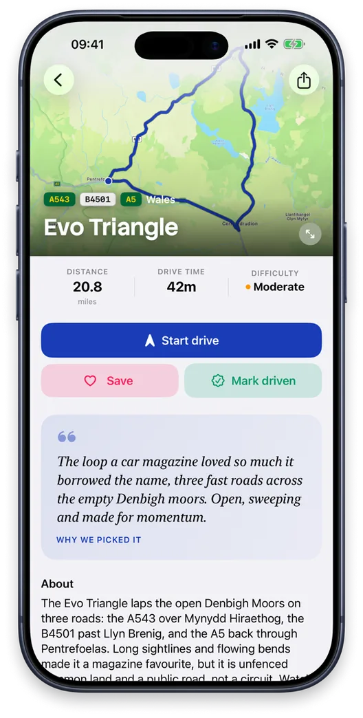 Routes app: a roadbook with corner-by-corner detail